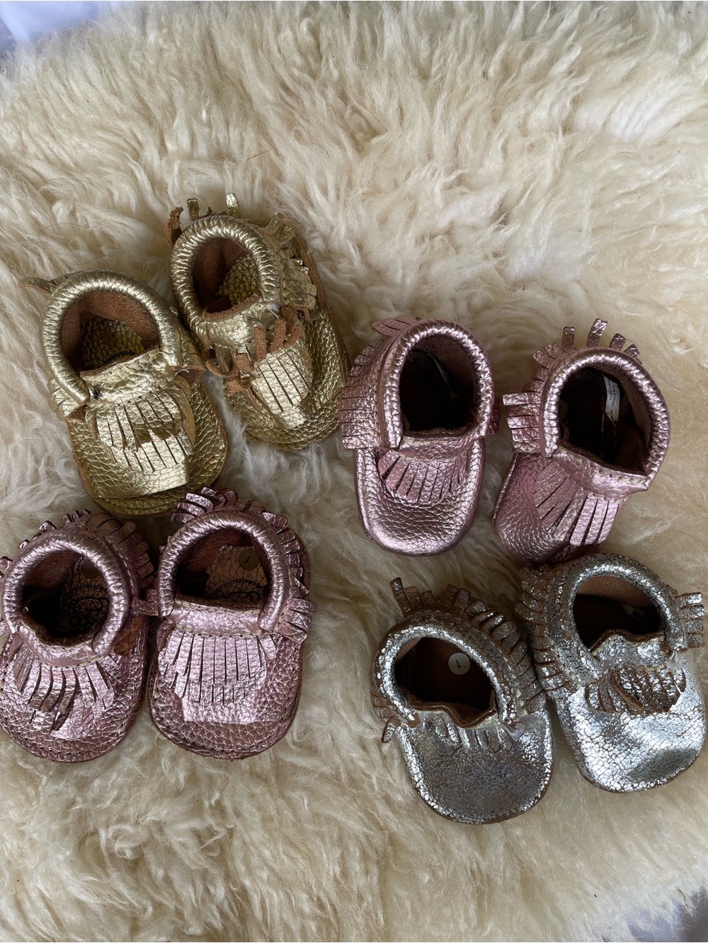 Metallic Fringe Moccasins for Kids - Gold, Rose Gold & Silver